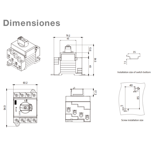 Desconectador de CC 1000V 32A 4 polos