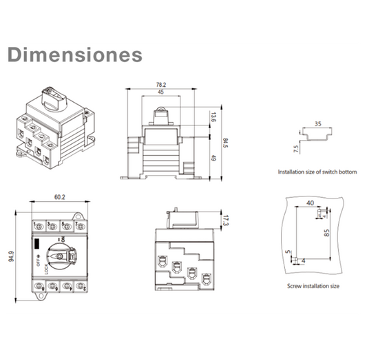 Desconectador de CC 1200V 32A 4 polos